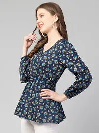 CULPI Women's V-Neck Floral Printed Flared Sleeve Tops Stylish Tops with Unique Design 1/7 Sleeve Top wear for Women's/Girls-thumb3