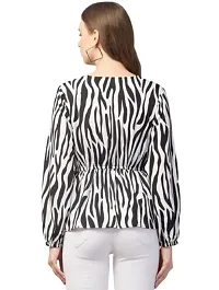 CULPI Women's Drawstring Hem Zebra Striped Crop Top-thumb1