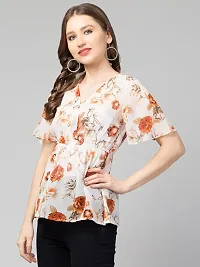 CULPI Women's V-Neck Floral Printed Flared Sleeve Tops Stylish Tops with Unique Design 1/5 Sleeve Top wear for Women's/Girls-thumb3