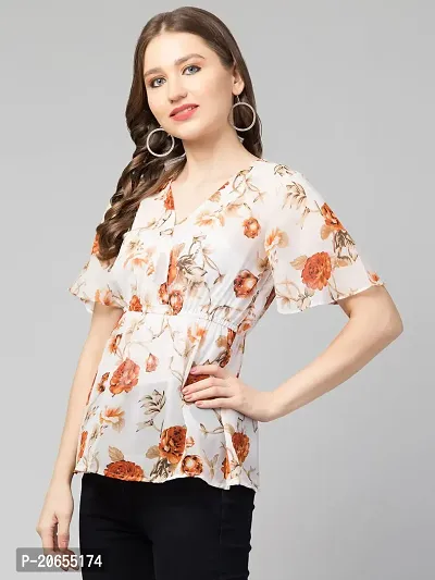 CULPI Women's V-Neck Floral Printed Flared Sleeve Tops Stylish Tops with Unique Design 1/5 Sleeve Top wear for Women's/Girls-thumb3