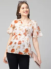CULPI Women's V-Neck Floral Printed Flared Sleeve Tops Stylish Tops with Unique Design 1/5 Sleeve Top wear for Women's/Girls-thumb1