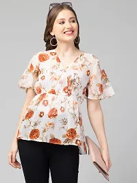 CULPI Women's V-Neck Floral Printed Flared Sleeve Tops Stylish Tops with Unique Design 1/5 Sleeve Top wear for Women's/Girls-thumb4