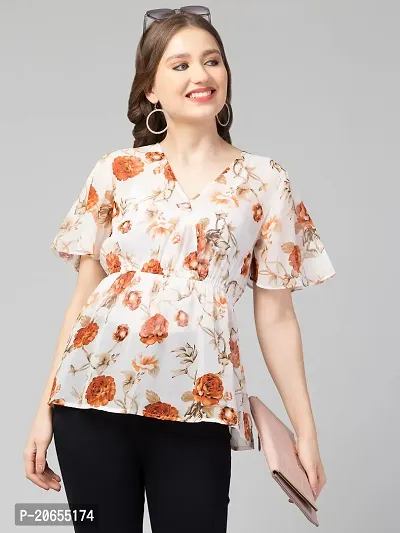 CULPI Women's V-Neck Floral Printed Flared Sleeve Tops Stylish Tops with Unique Design 1/5 Sleeve Top wear for Women's/Girls-thumb5