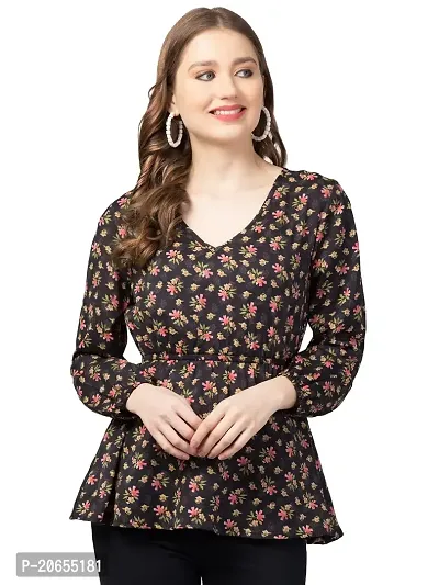 CULPI Women's V-Neck Floral Printed Flared Sleeve Tops Stylish Tops with Unique Design 1/7 Sleeve Top wear for Women's/Girls