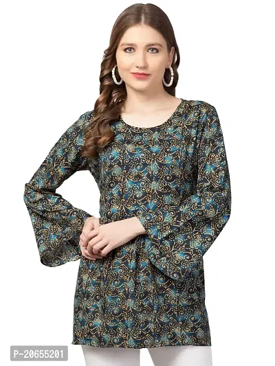 CULPI Women's V-Neck Floral Printed Flared Sleeve Tops Stylish Tops with Unique Design 1/9 Sleeve Top wear for Women's/Girls