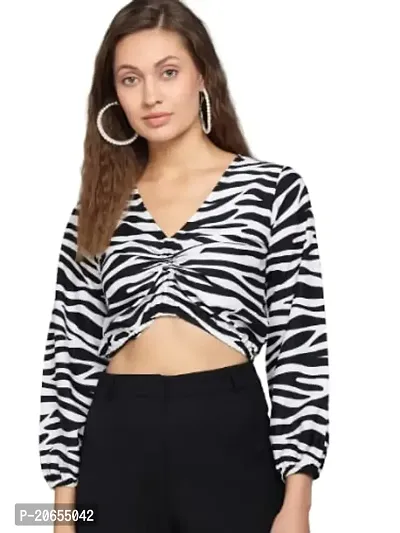 SHRASHTI Casual Regular Sleeves Animal Print Women White, Black Top (Small)