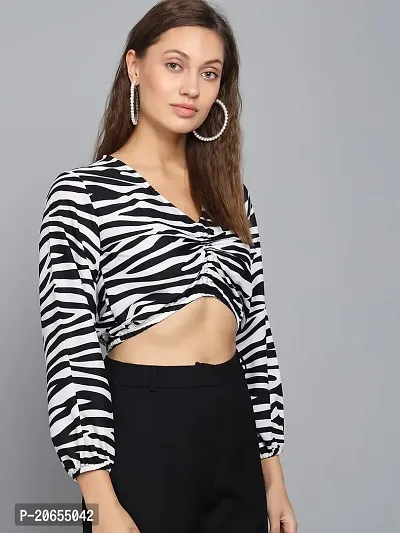 SHRASHTI Casual Regular Sleeves Animal Print Women White, Black Top (Small)-thumb5