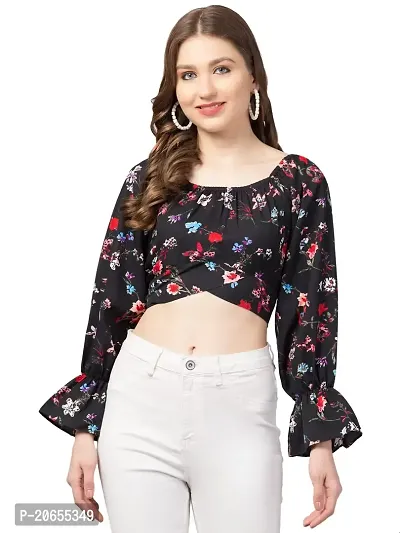 CULPI Women's V-Neck Floral Printed Flared Sleeve Tops Stylish Tops with Unique Design 1/11 Sleeve Top wear for Women's/Girls-thumb0
