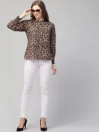 SHRASHTI Animal Print Cuff Sleeve Style Round Neck Tops for Women (Small, Multicolored)-thumb4