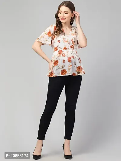 CULPI Women's V-Neck Floral Printed Flared Sleeve Tops Stylish Tops with Unique Design 1/5 Sleeve Top wear for Women's/Girls-thumb5