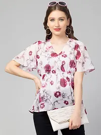 CULPI Women's V-Neck Floral Printed Flared Sleeve Tops Stylish Tops with Unique Design 1/5 Sleeve Top wear for Women's/Girls-thumb1