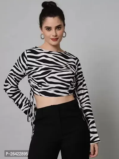 Animal Zebra Print Full Sleeve Crop Top-thumb0