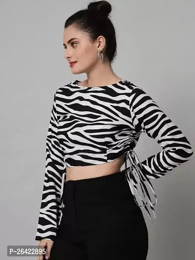 Animal Zebra Print Full Sleeve Crop Top-thumb3