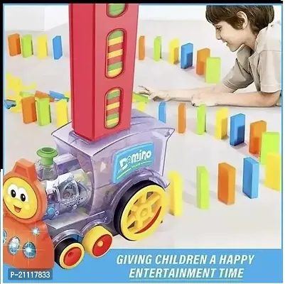 Dominos Funny Cartoon Face Train With Blocks Set, 60Pcs Domino Train Toy With Musicand3Dlights, Automatic Dominos Blocks Laying Toy Train Set For Kids