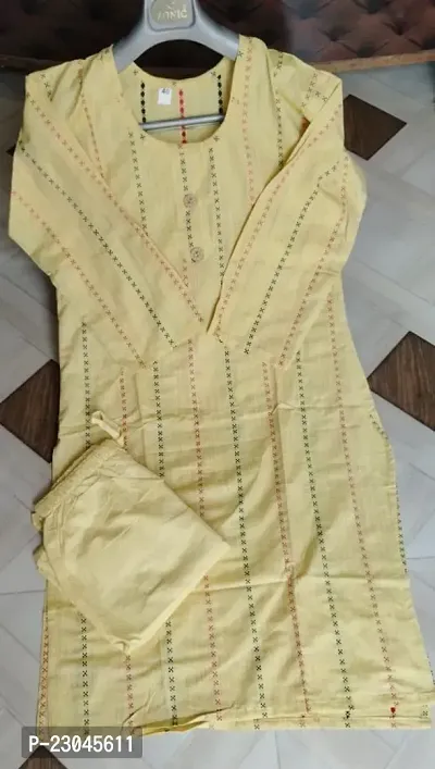 A-Line Yellow Solid Cotton Silk Kurta Bottom Set For Women-thumb0