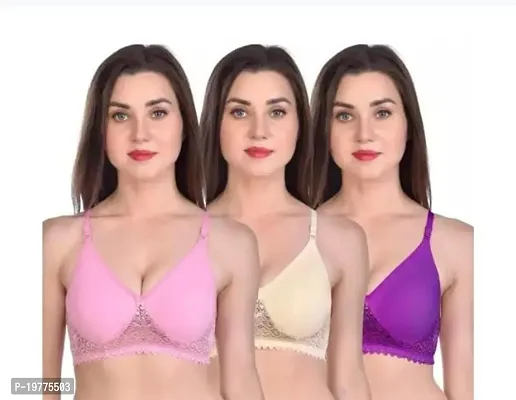 Classic Multicoloured Cotton Blend Padded Bras For Women Pack Of 3