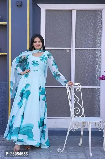 Elegant Georgette Printed Stitched Gown with Dupatta For Women-thumb3