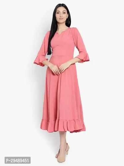 Stylish Pink Crepe Solid A-Line Dress For Women-thumb0