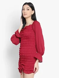 Stylish Red Polyester Solid Bodycon Dress For Women-thumb1