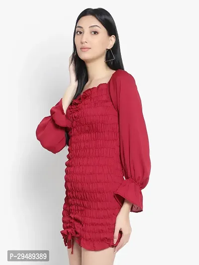 Stylish Red Polyester Solid Bodycon Dress For Women-thumb2