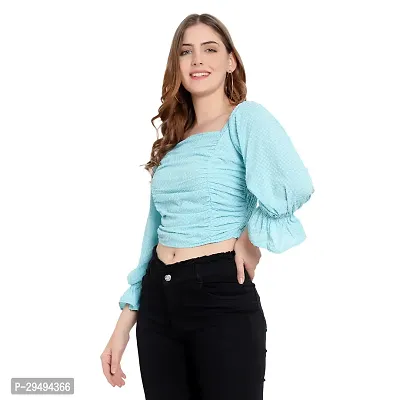 Elegant Blue Georgette Self Design Top For Women-thumb2