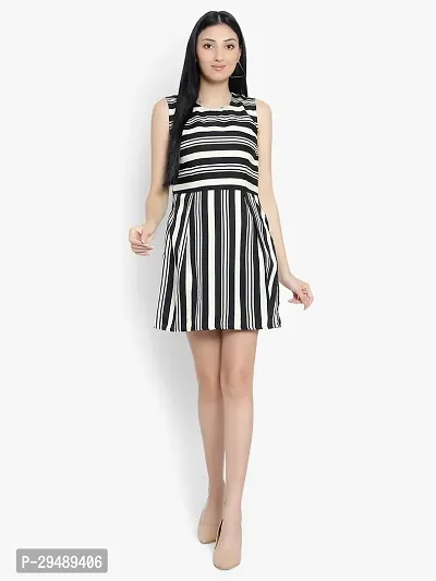 Stylish Multicoloured Crepe Striped A-Line Dress For Women