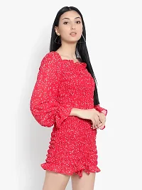 Stylish Red Crepe Printed Bodycon Dress For Women-thumb2