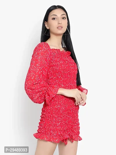 Stylish Red Crepe Printed Bodycon Dress For Women-thumb3