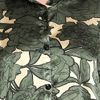 Stylish Green Satin Floral Printed Shirt Dress For Women-thumb3