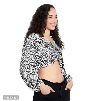 Elegant White Crepe Animal Print Top For Women-thumb2