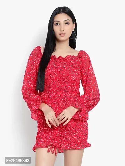 Stylish Red Crepe Printed Bodycon Dress For Women