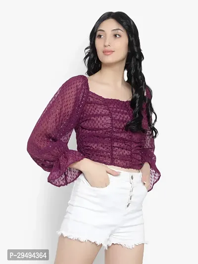 Elegant Purple Georgette Self Design Top For Women-thumb3