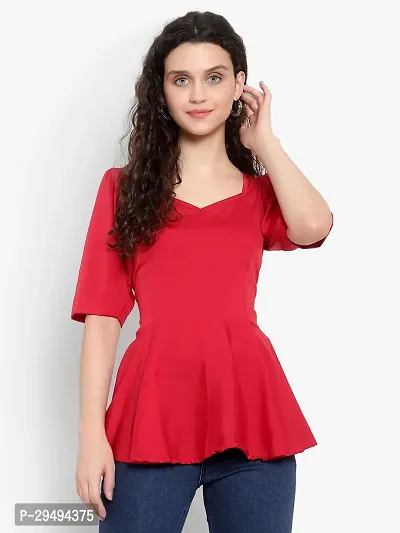 Elegant Red Crepe Solid Top For Women-thumb0