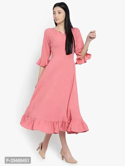 Stylish Pink Crepe Solid A-Line Dress For Women-thumb3