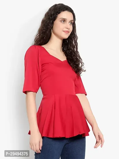 Elegant Red Crepe Solid Top For Women-thumb3