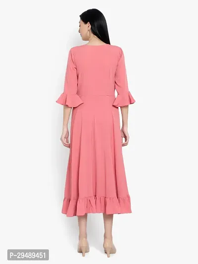 Stylish Pink Crepe Solid A-Line Dress For Women-thumb4