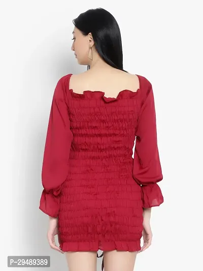 Stylish Red Polyester Solid Bodycon Dress For Women-thumb4