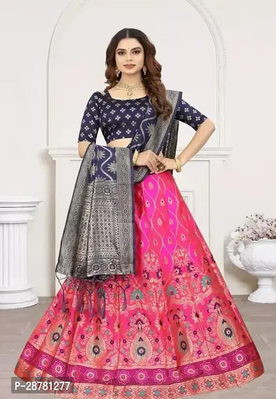 Stylish Pink Art Silk Woven Design Lehenga Choli Set For Women