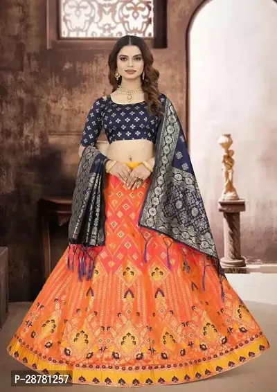 Stylish Orange Art Silk Woven Design Lehenga Choli Set For Women