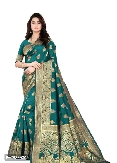 Stylish Jacquard Blue Saree With Blouse Piece For Women-thumb0