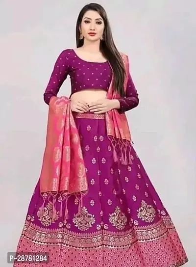 Stylish Purple Art Silk Woven Design Lehenga Choli Set For Women-thumb0