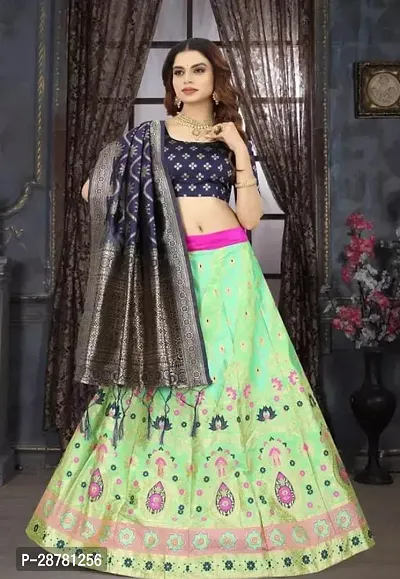 Stylish Green Art Silk Woven Design Lehenga Choli Set For Women-thumb0