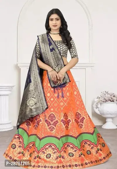 Stylish Peach Art Silk Woven Design Lehenga Choli Set For Women-thumb0