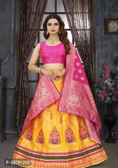 Stylish Yellow Art Silk Woven Design Lehenga Choli Set For Women-thumb0