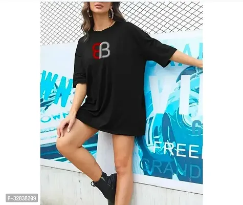 Elegant Black Cotton Blend Printed Tshirt For Women-thumb0