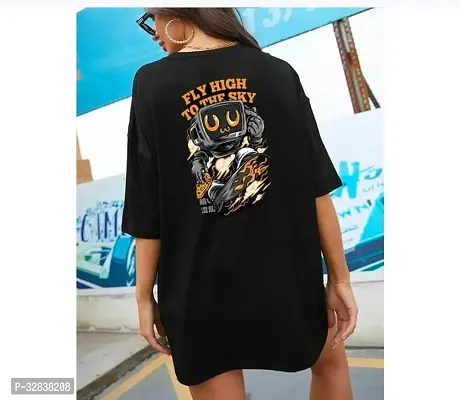 Elegant Black Cotton Blend Printed Tshirt For Women-thumb2