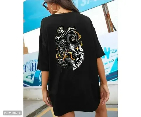 Elegant Black Cotton Blend Printed Tshirt For Women-thumb2