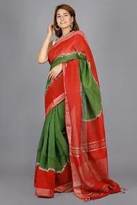 Linen Blend Tie & Dye Multicolor Saree with Blouse Pcs (Green_Red, Linen)-thumb3