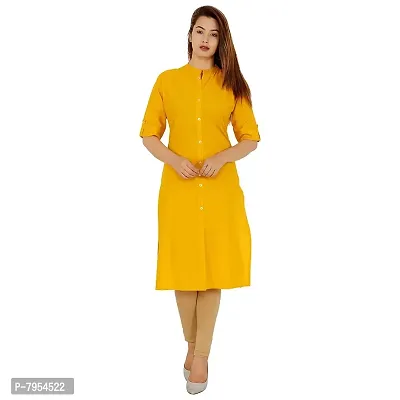 Golden Buta Women's Cotton Golden Button Straight Kurti(M209,L,MUSTURD)