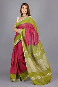 Linen Blend Tie & Dye Multicolor Saree with Blouse Pcs (Wine_Olive, Linen)-thumb1